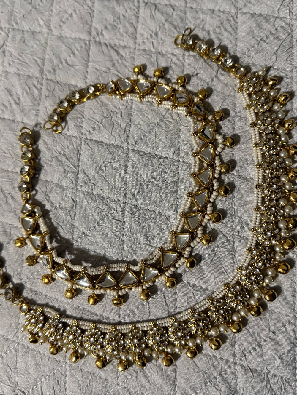 Gold and White Kundan-Style Women's ankles Set